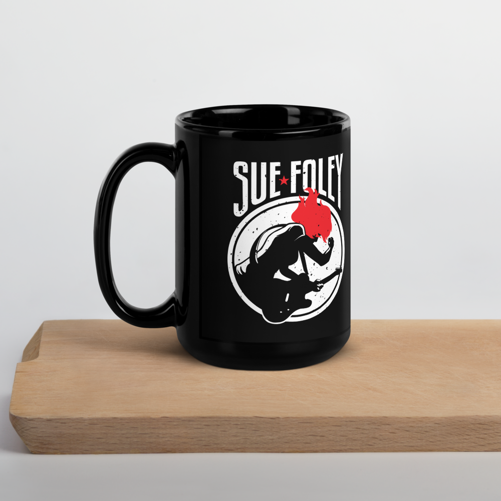Sue Foley Guitar Woman Large Black Mug