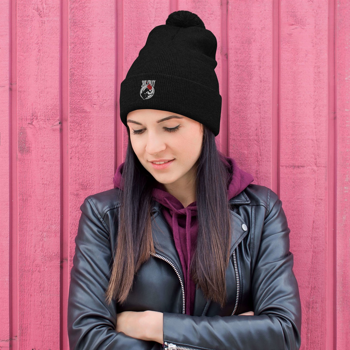 Sue Foley Stamp Pom-Pom Beanie